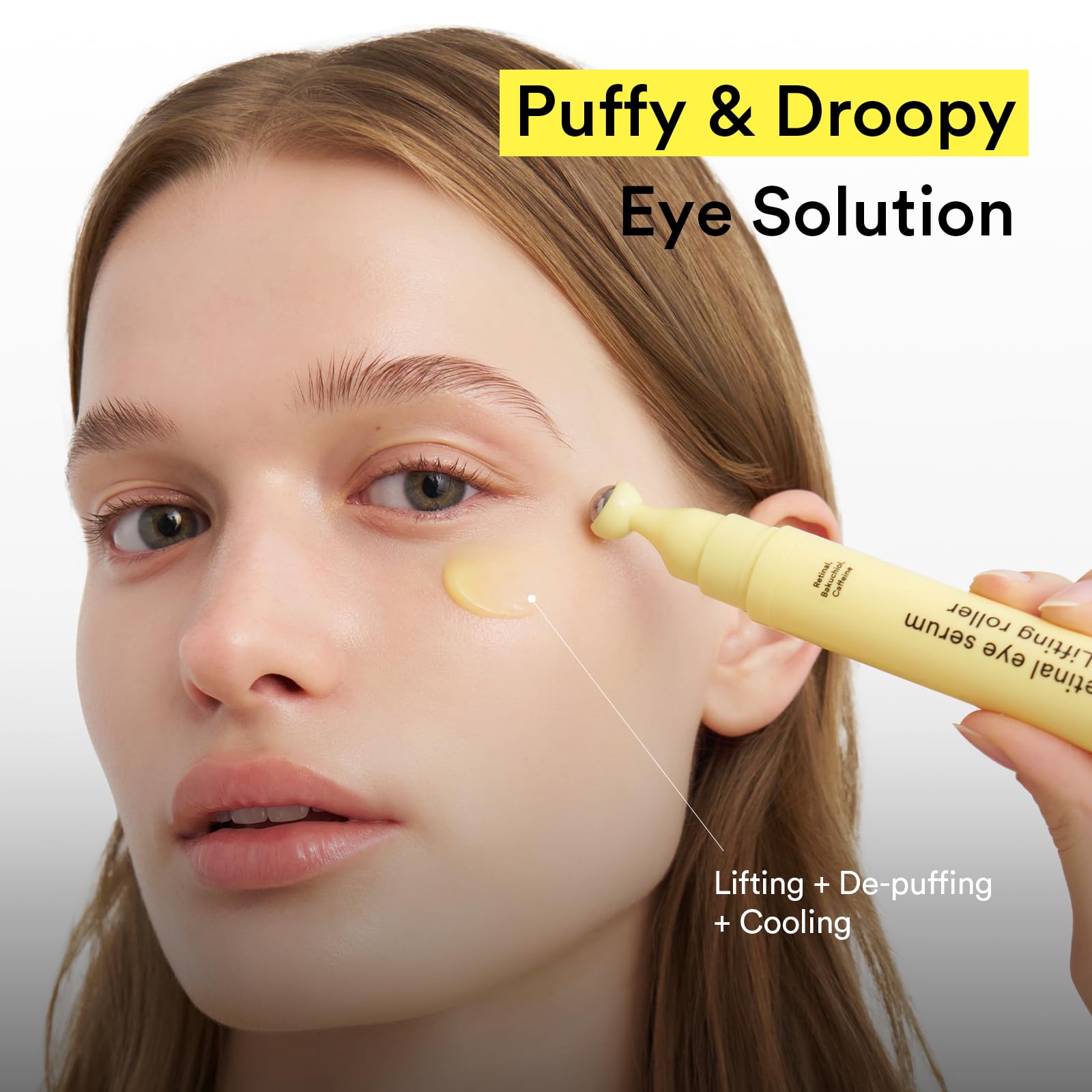 Abib retinal eye serum lifting roller in action for precise soothing massage