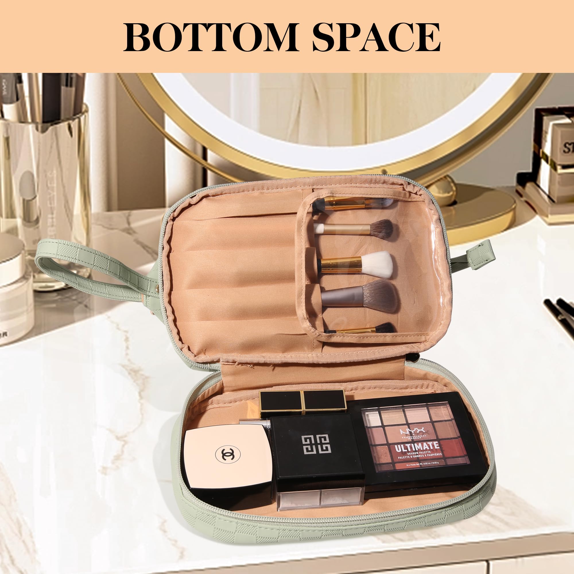 Abiudeng heavy-duty metal zipper promises smooth operation for quick makeup access.