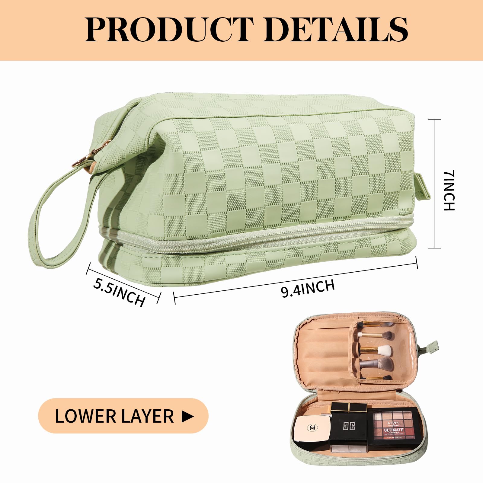 Abiudeng makeup bag with brush holder compartments highlighting slots for brushes and tools on trips.