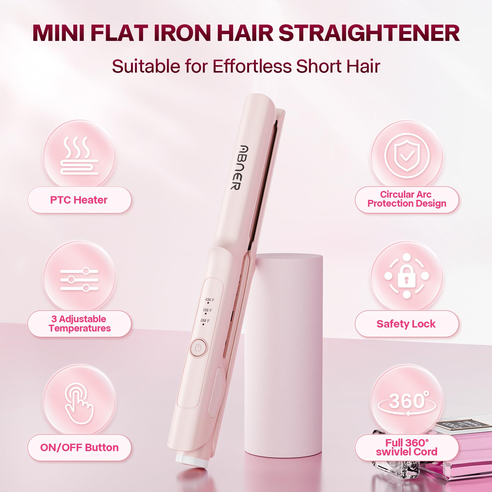 ABNER Mini Flat Iron perfect for short bob styling and smooth hair.