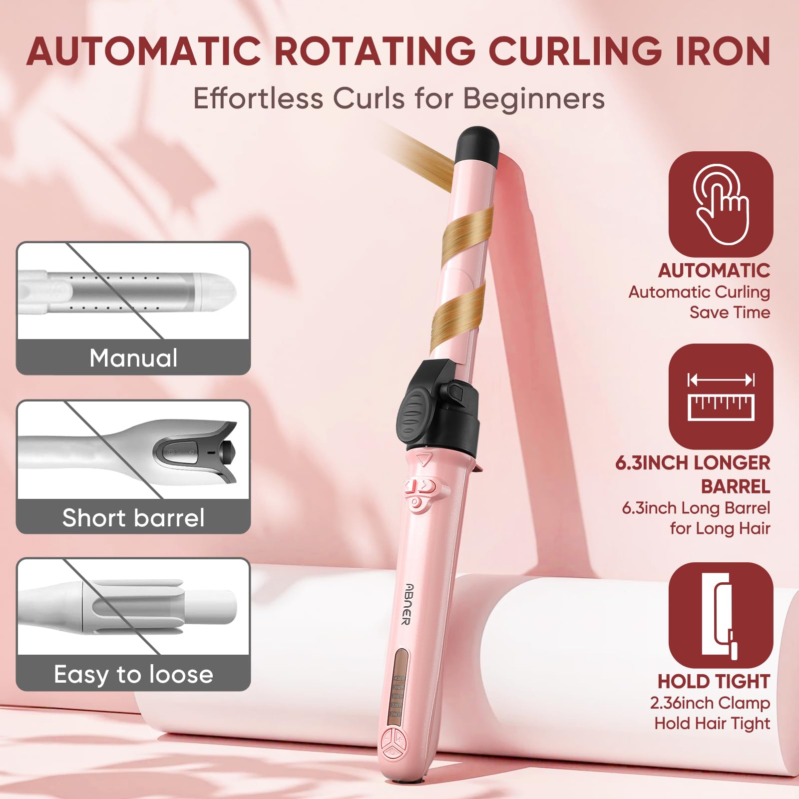 ABNER dual-voltage curling iron ideal for international travel