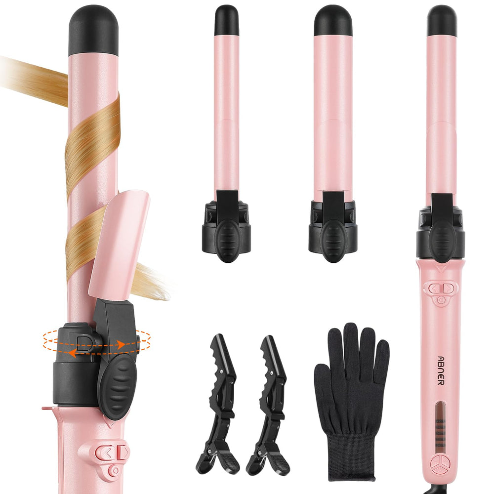 ABNER rotating curling iron handle close-up delivering quick waves for busy mornings