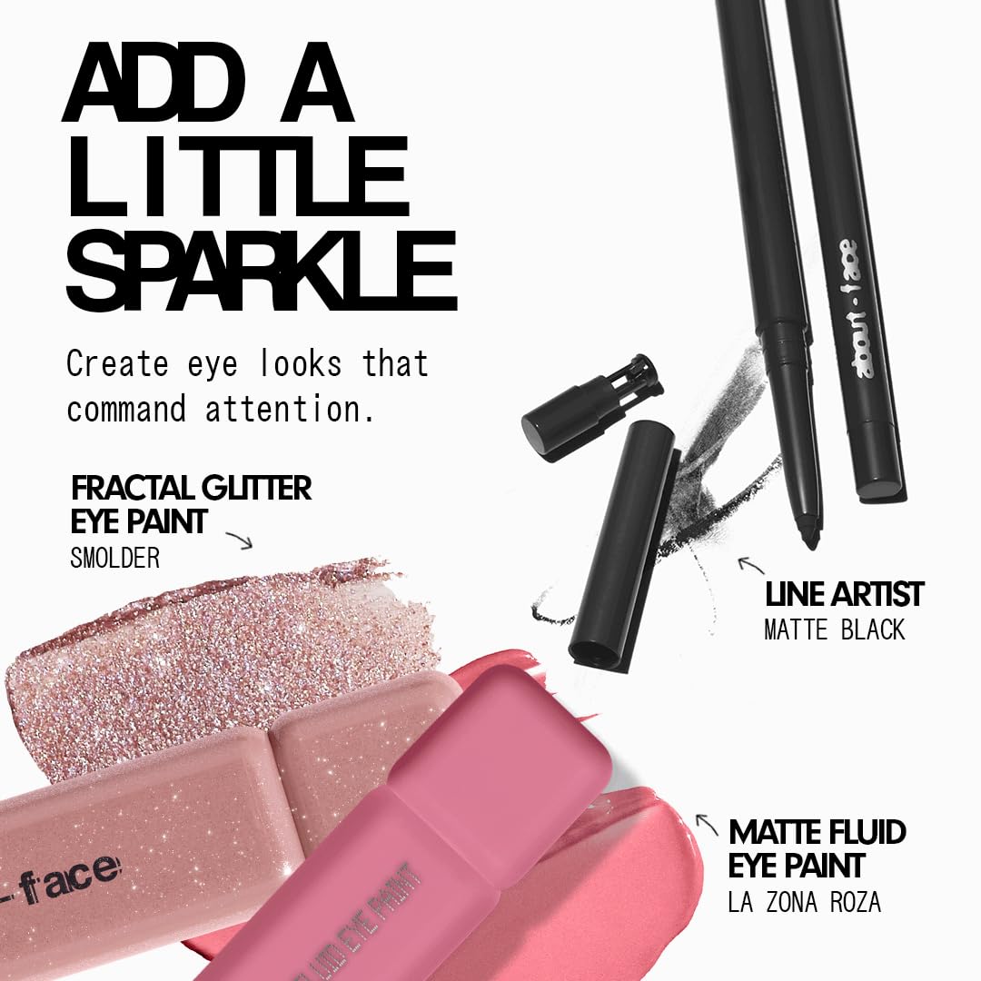 aboutface Fractal Glitter Eye Paint Smolder swirls into a soft to bold mauve shimmer