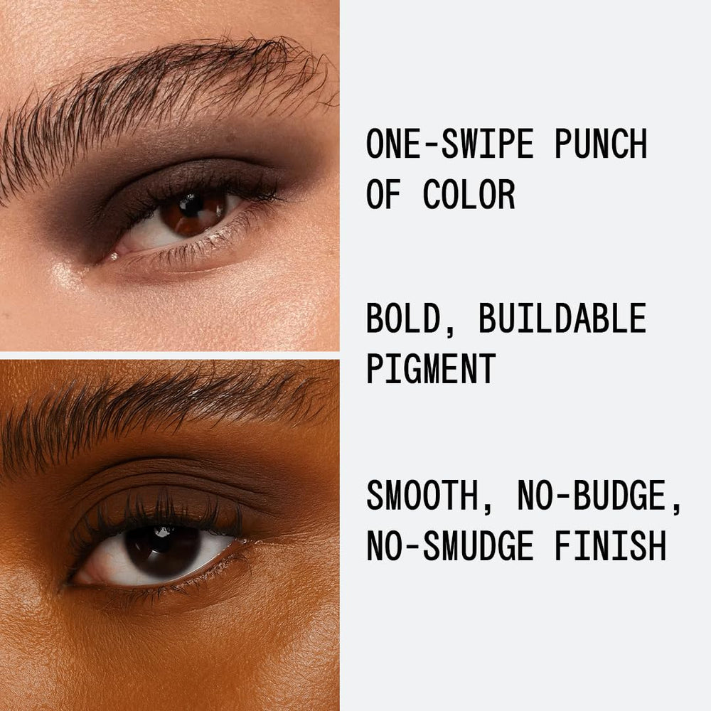 About Face Matte Fluid Eye Paint chocolate brown applied to eyelid for smooth blend