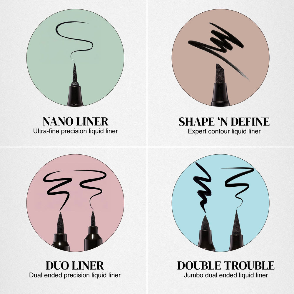 Absolute New York Double Trouble Liner waterproof swatches show long-wear capability.