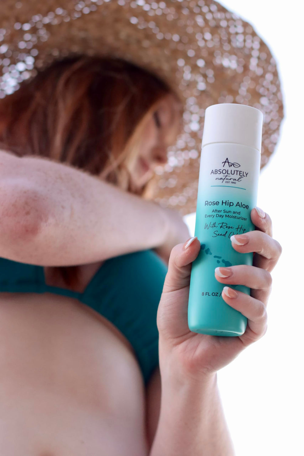 Absolutely Natural lightweight lotion being applied for quick post-sun relief