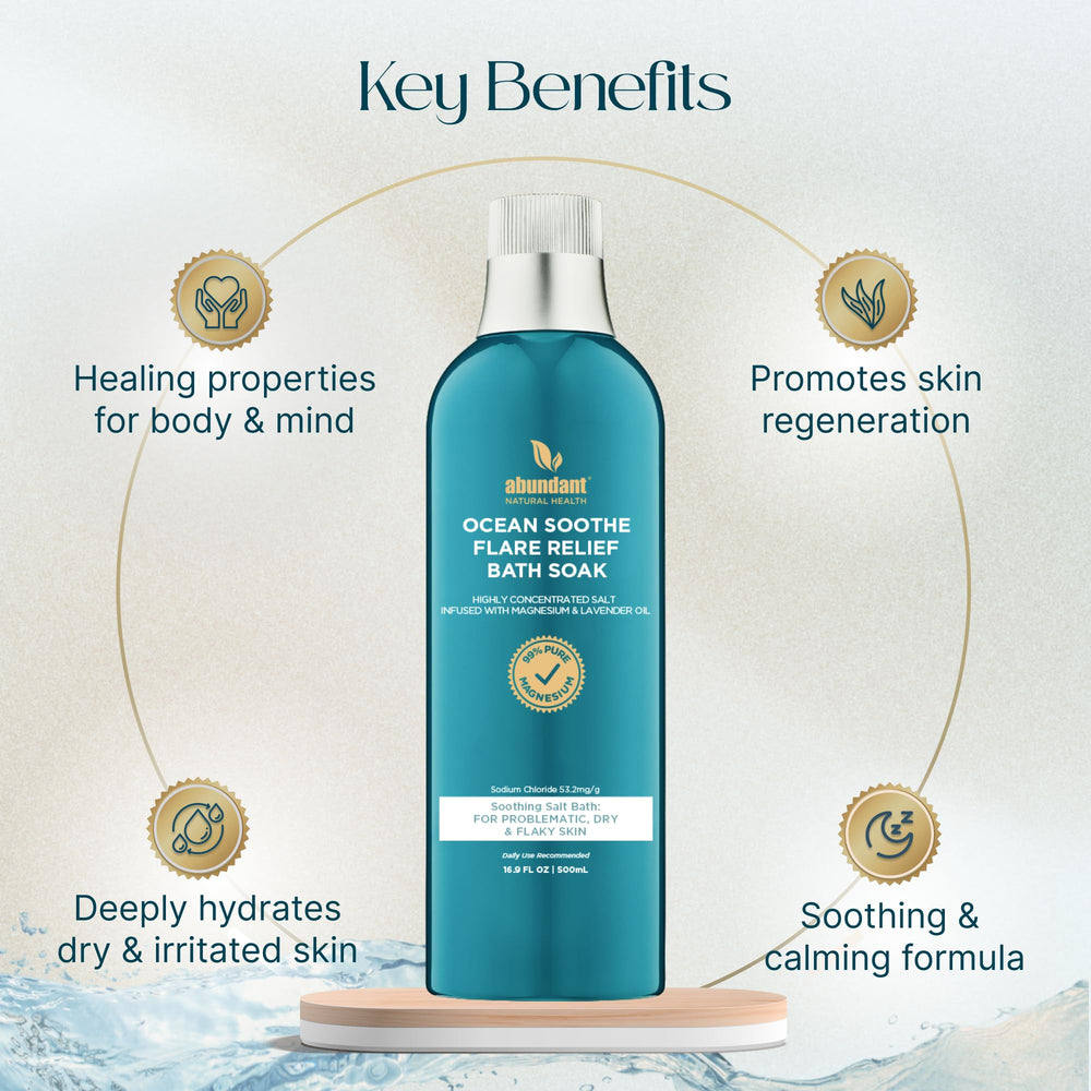 Abundant Natural Health Ocean Soothe label detail shows 99% pure magnesium salts origin