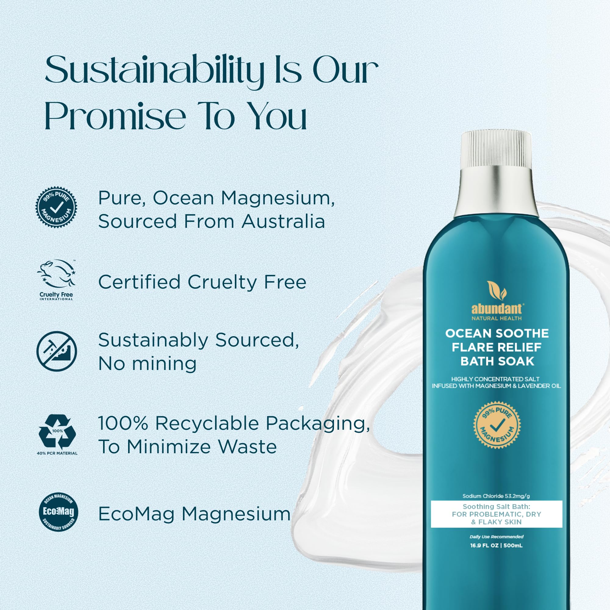 Abundant Natural Health Ocean Soothe tub ready scene hints at spa-like hydration
