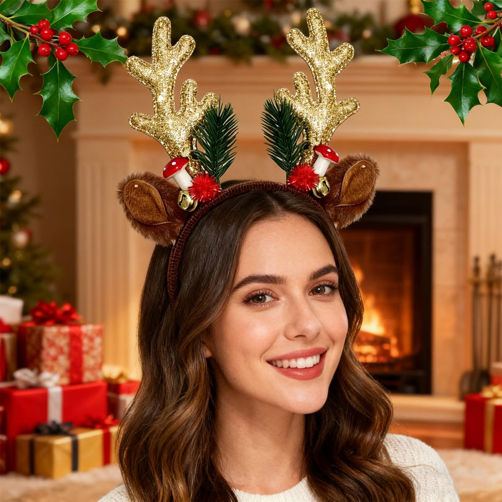 Abxqa headband features bronze sequin finish under lights for photos.