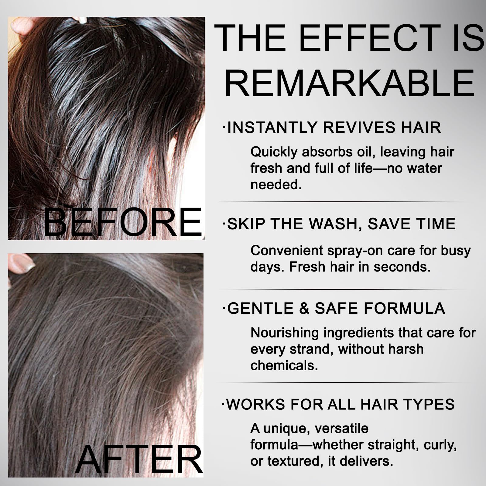 ABYST Dry Shampoo Spray shows no chalky residue for a natural look across hair colors.