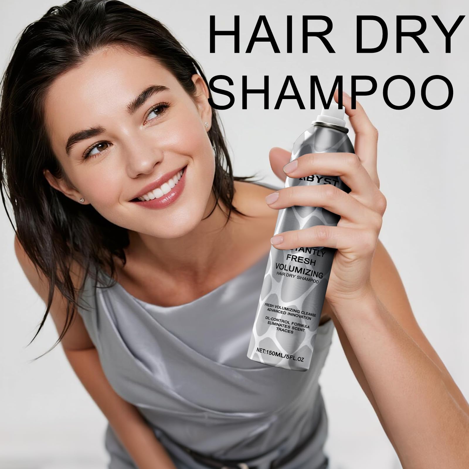 ABYST Dry Shampoo Spray canister highlights oil absorption for a refreshed look after gym sessions.