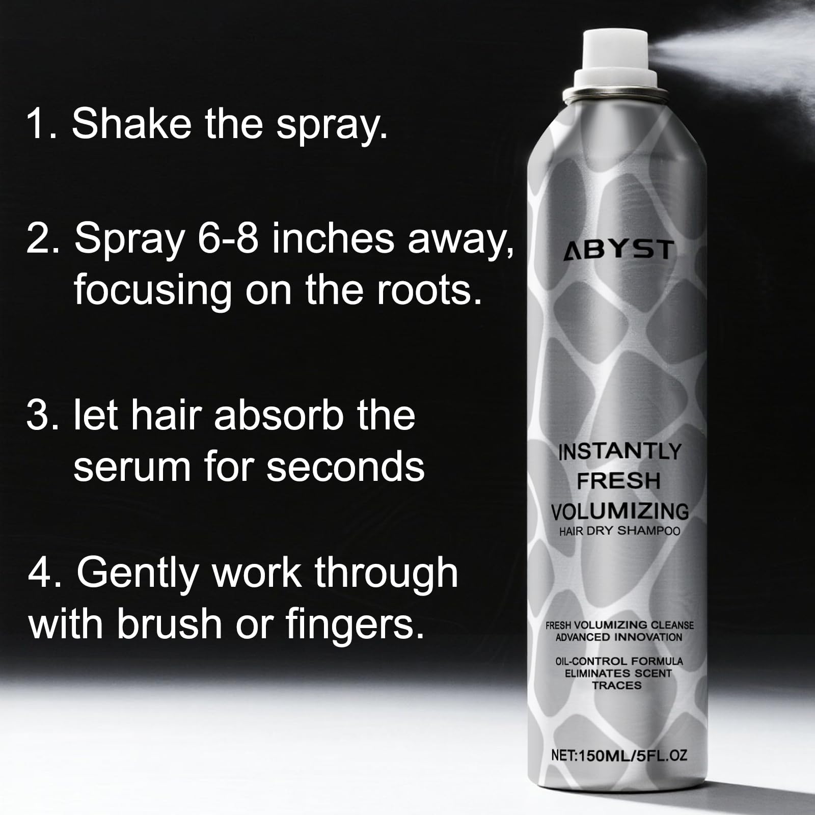 ABYST Dry Shampoo Spray features a talc-free formula gentle on sensitive scalps.