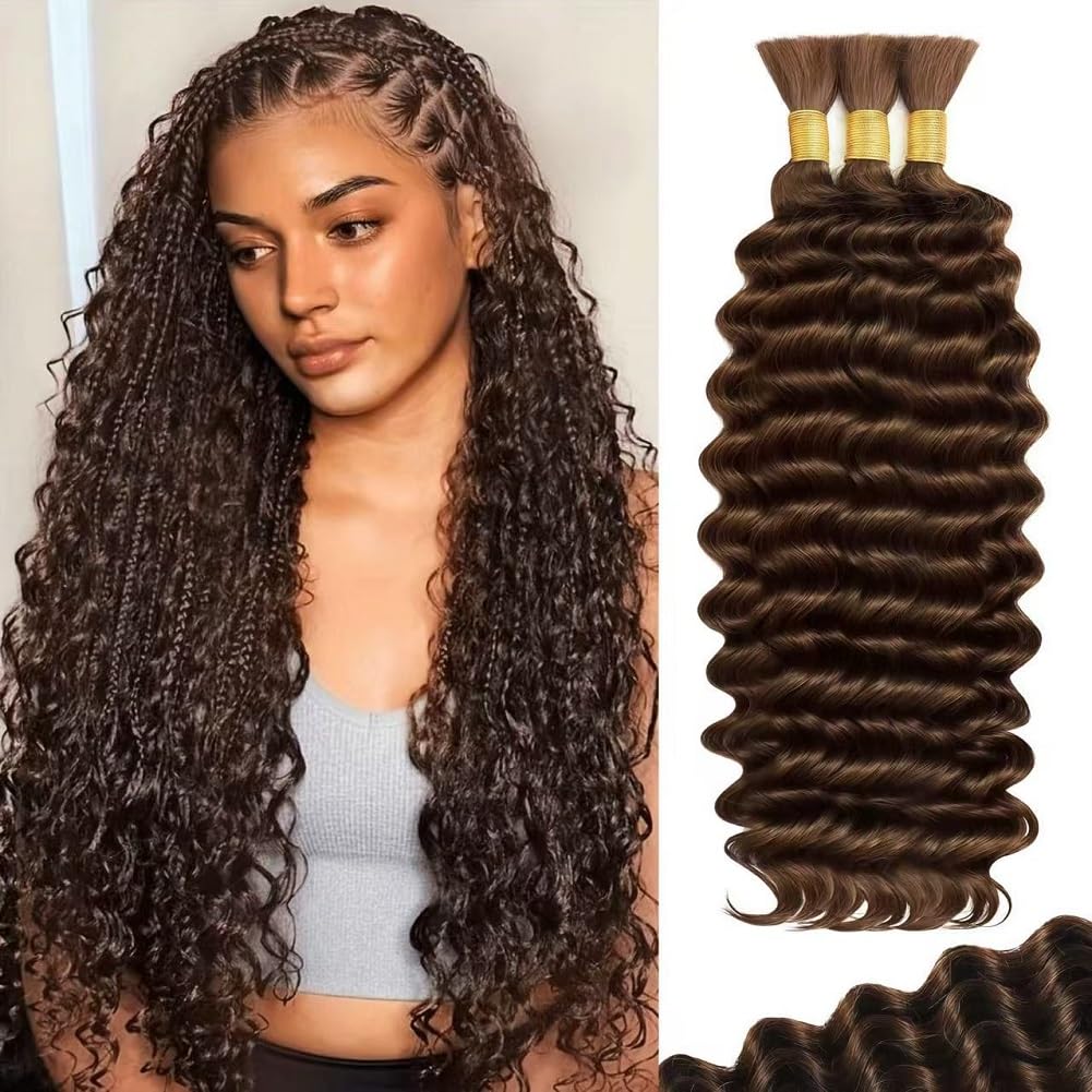 Acbhoa boho braiding hair, deep wave, 18-inch brown, ideal for versatile styles.