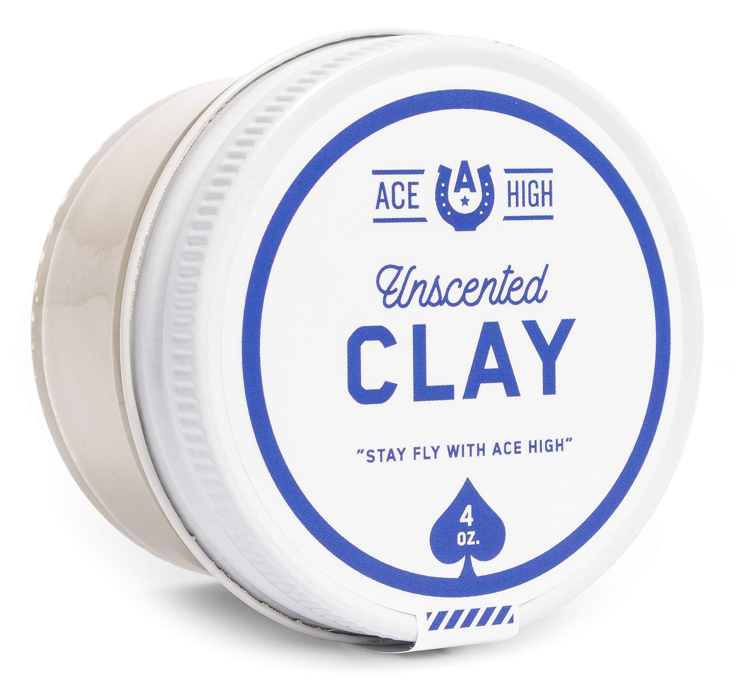Ace High Unscented Hair Clay shows strong hold for textured styles with satin-matte finish.