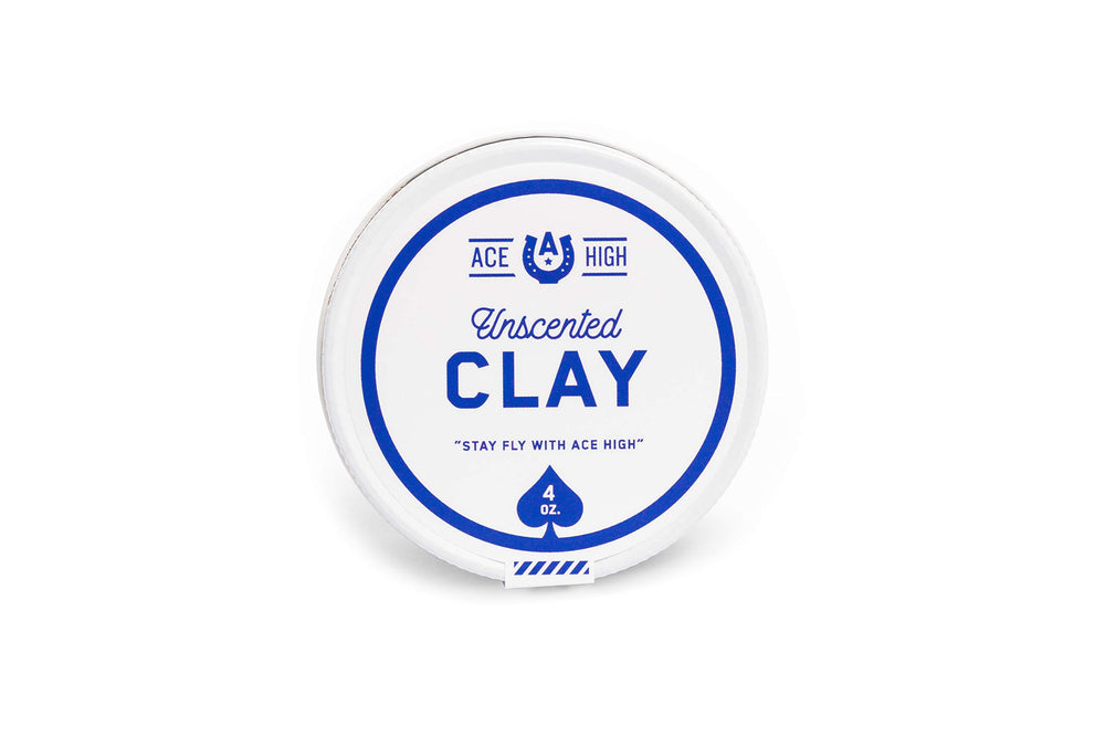 Ace High Unscented Hair Clay highlights texture and thickness during styling.
