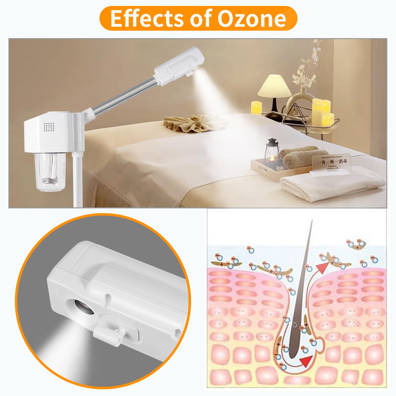 AceFox facial steamer 360-degree adjustable nozzle enabling flexible treatment angles