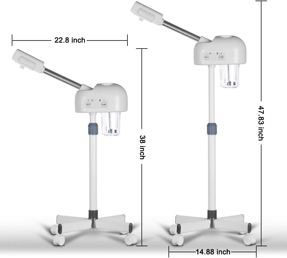 AceFox facial steamer height adjustable from 38 to 47.83 inches for versatile treatments.
