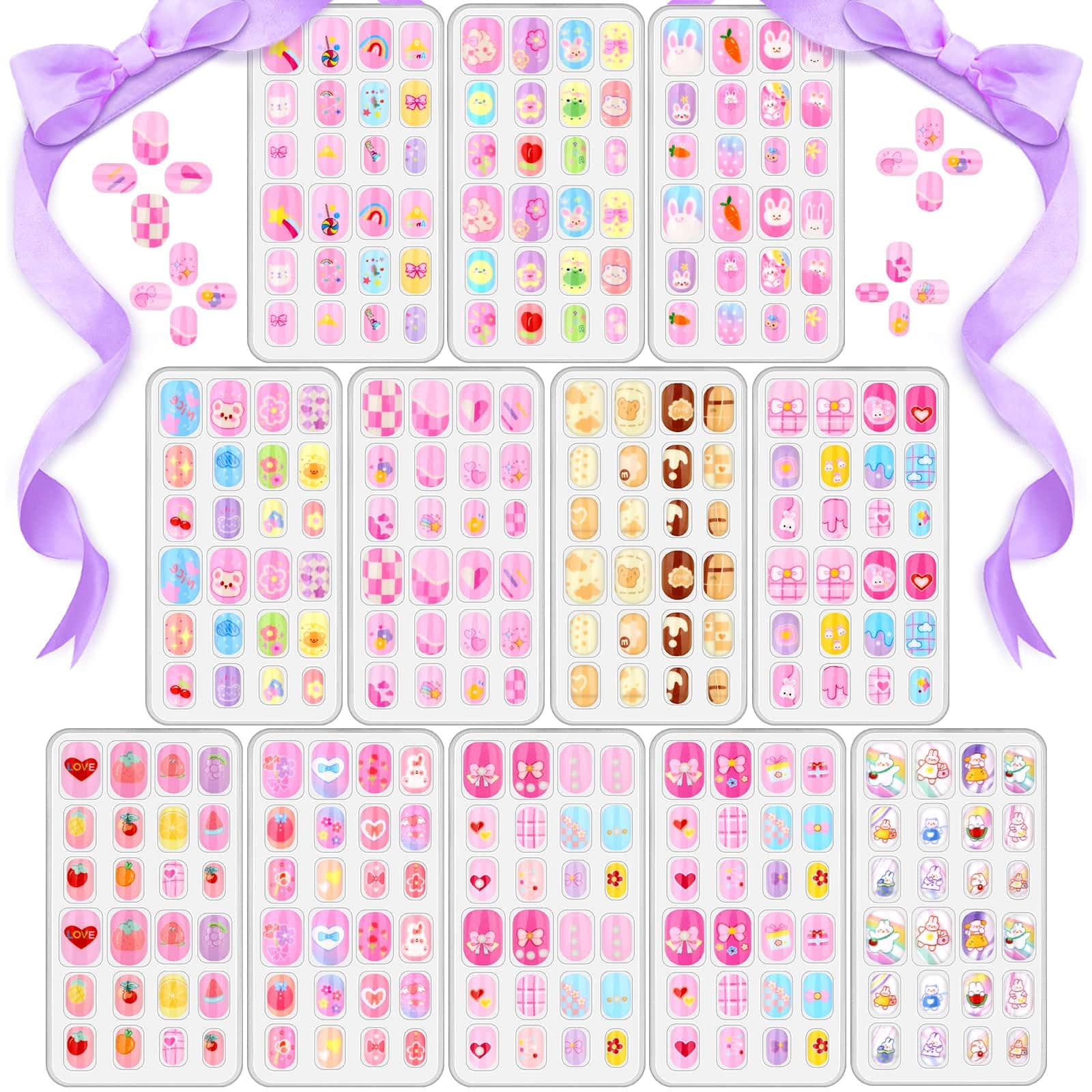 Acejoz 288-piece kids nails set with bright stick-on options for pretend play