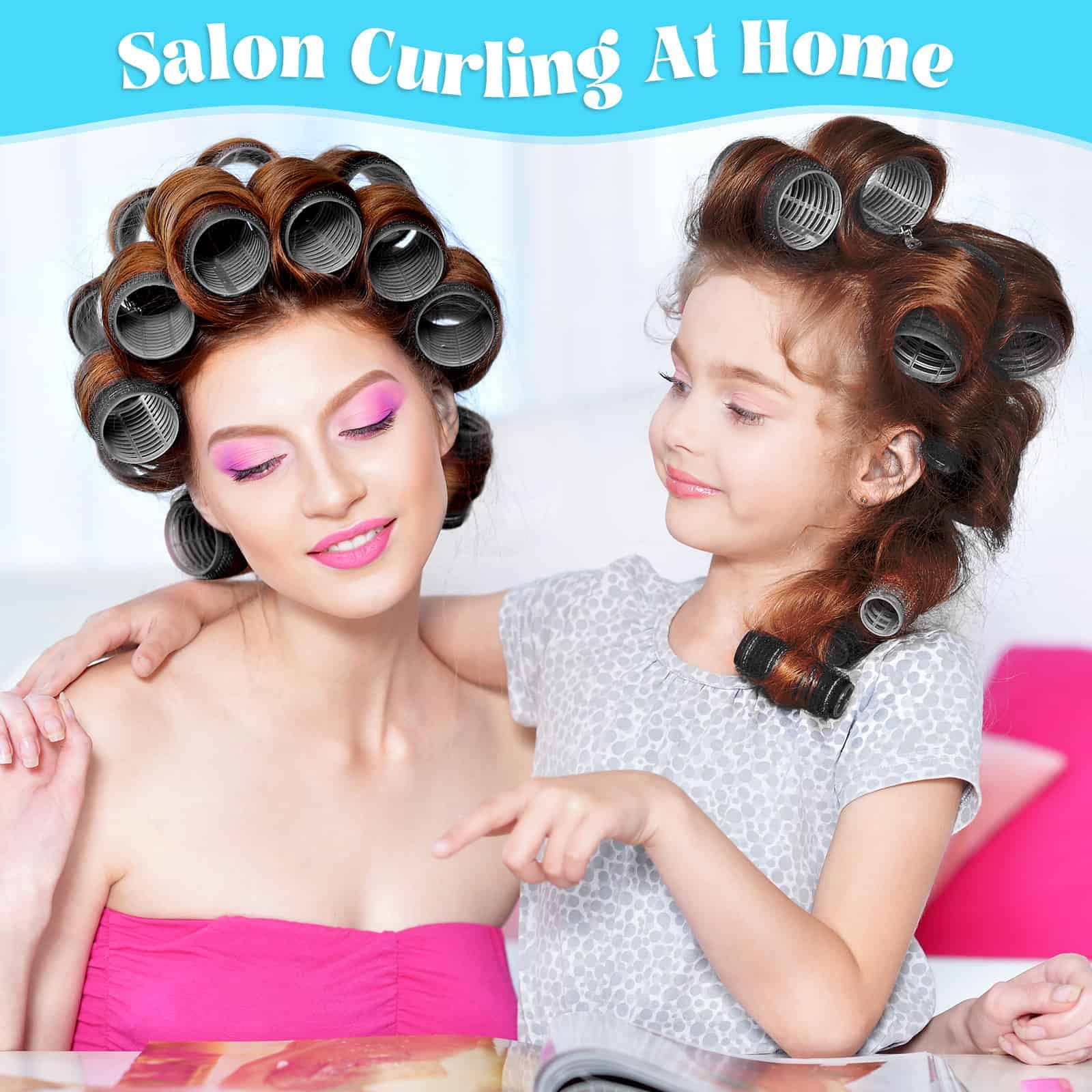 Acejoz hair roller colors hot pink, black, navy, purple for varied looks.