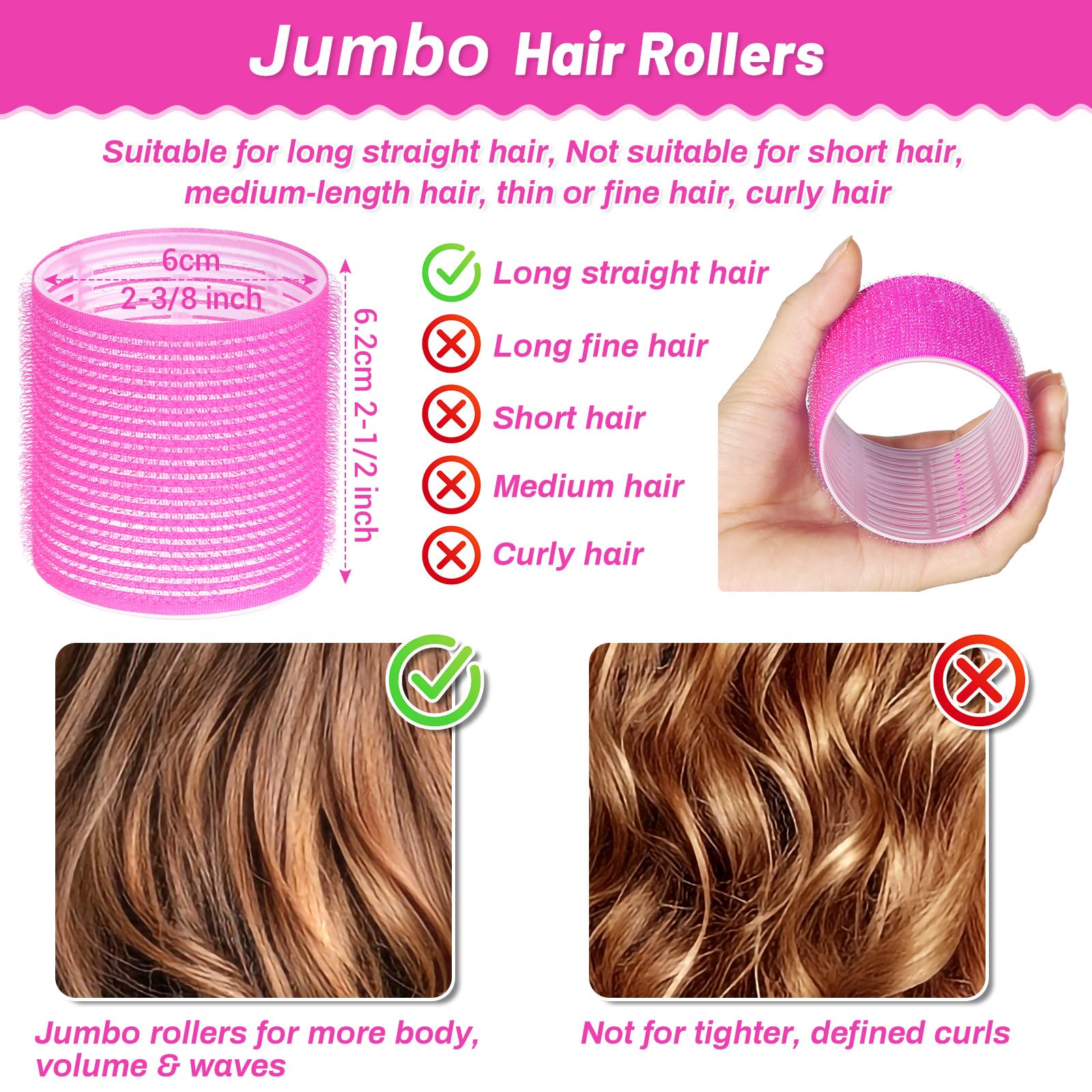 Acejoz jumbo hair roller 60mm rollers inside clips demonstrates secure styling on long hair