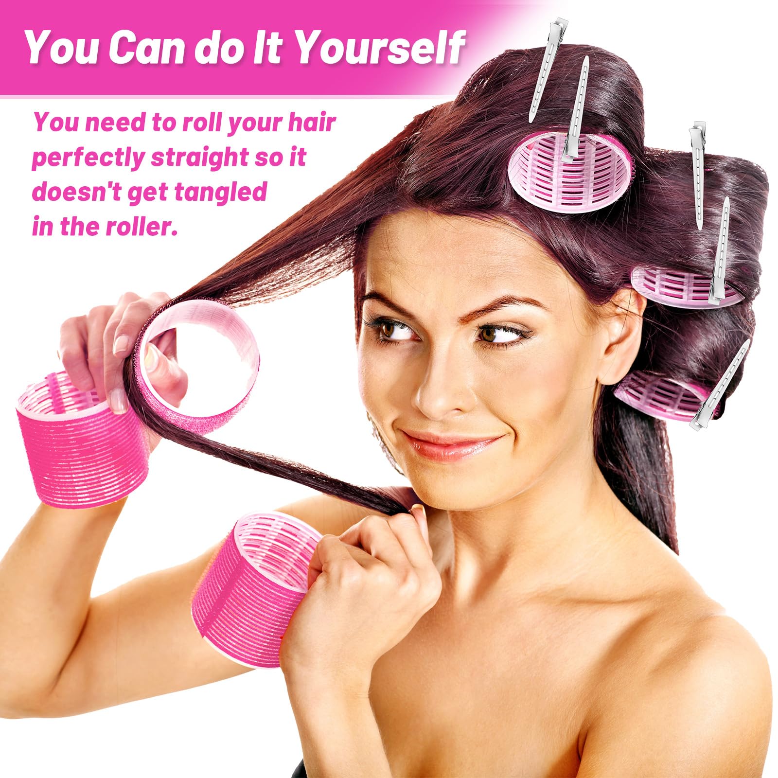 Acejoz jumbo hair roller 60mm rose-red pack indicates stylish, beginner-friendly styling