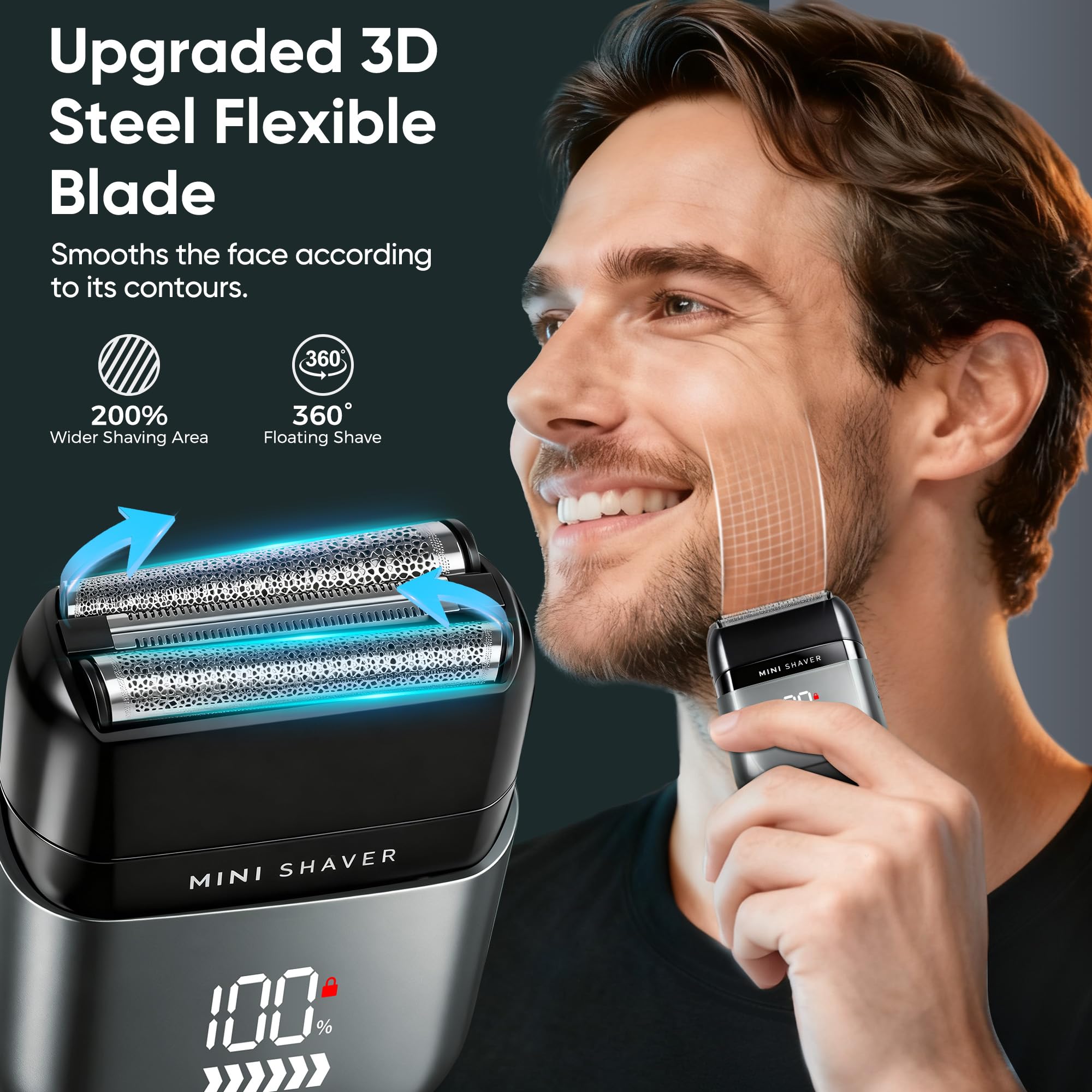 acemend electric foil shaver on the face showing precise edge control
