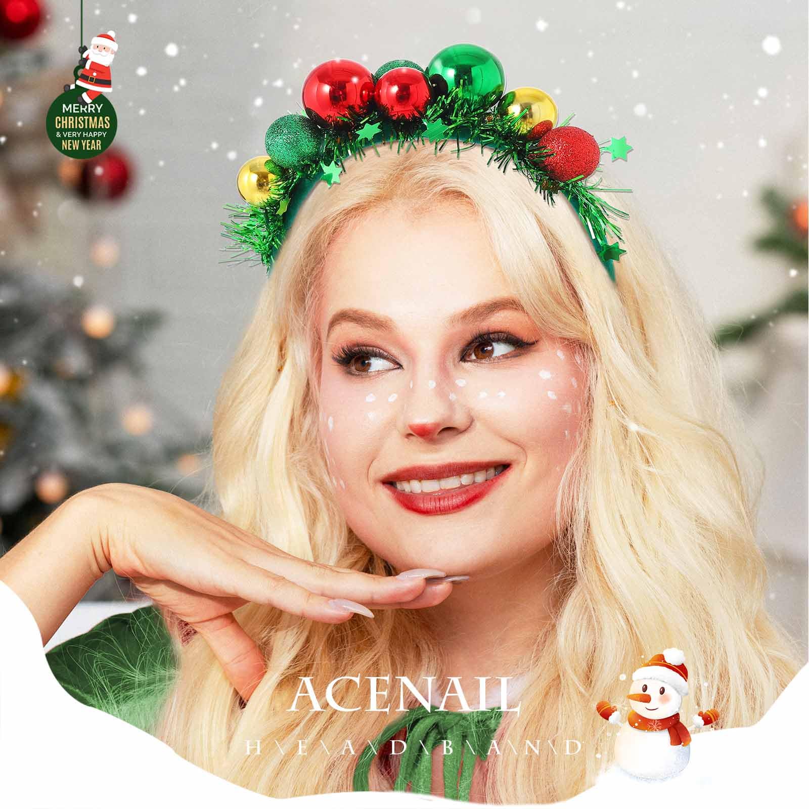 Acenail Christmas headband green disco-ball elastic close-up demonstrates comfortable wear