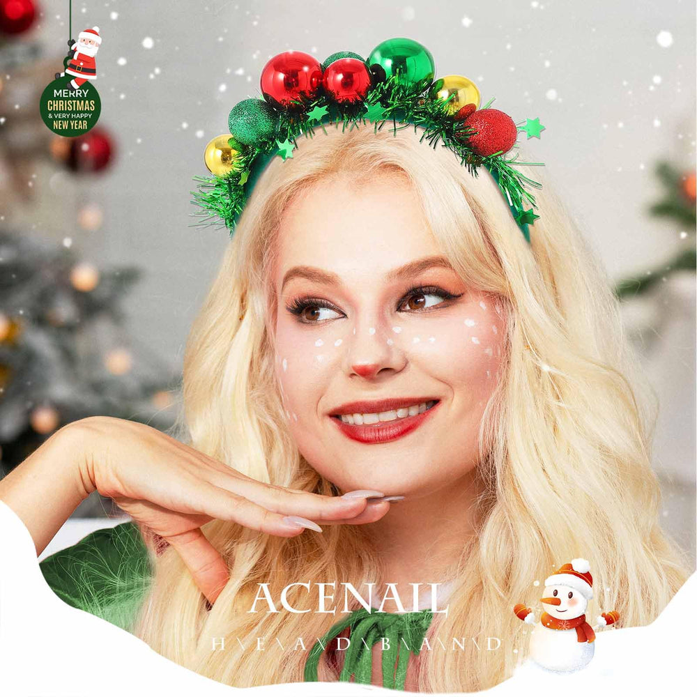 Acenail Christmas headband green disco-ball elastic close-up demonstrates comfortable wear