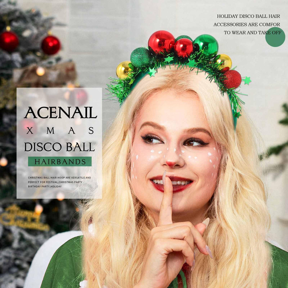 Acenail Christmas headband green disco ball side view showcases glittering reflections for photos