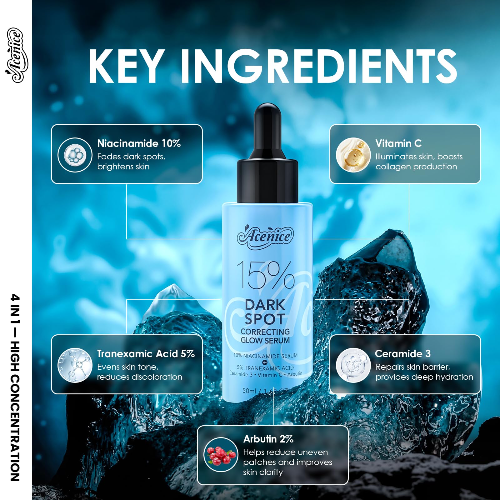 ACENICE TXA+Niacinamide 15% Glow Serum texture swirl showing lightweight consistency
