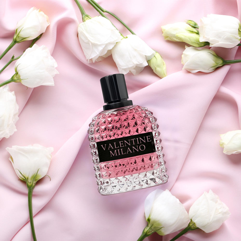 A CENTER Milano perfume box showcases pink packaging and brand refinement.