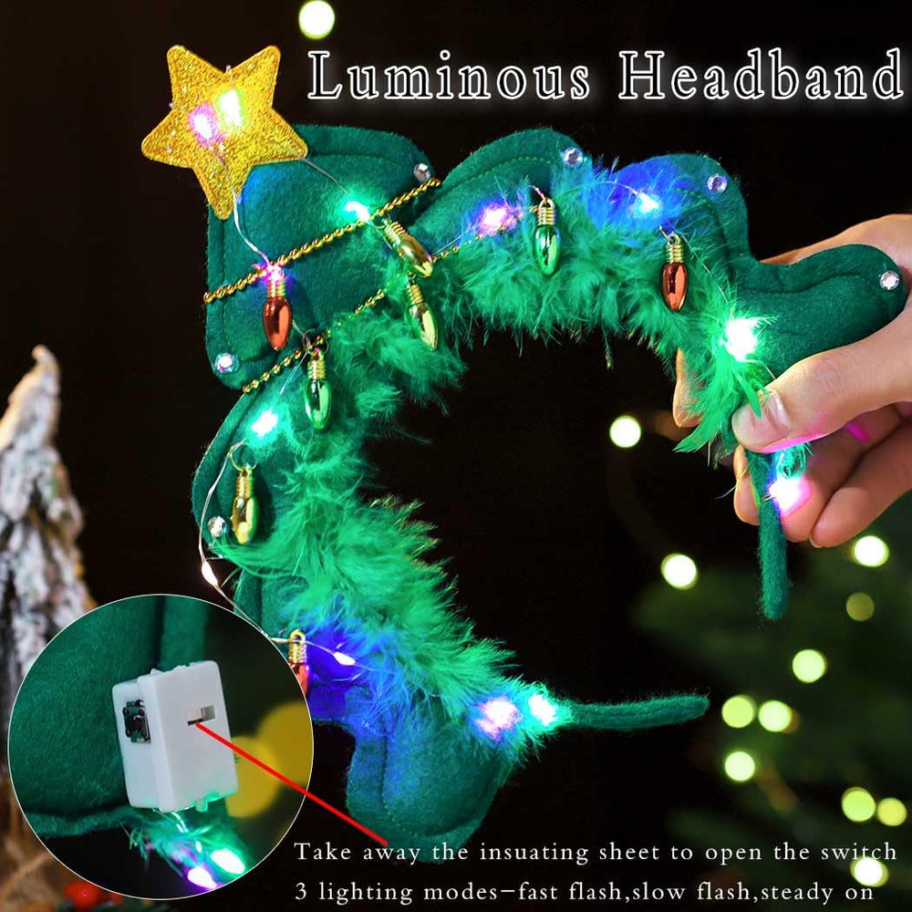 Aceorna green Xmas hair accessory enhances festive atmosphere on holiday looks.