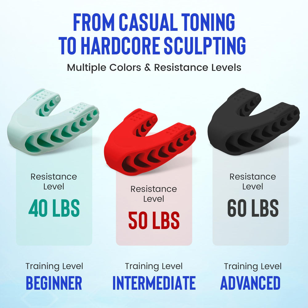 Achilles Fitness Double Chin Reducer jaw exerciser blue in-use shot for facial toning.
