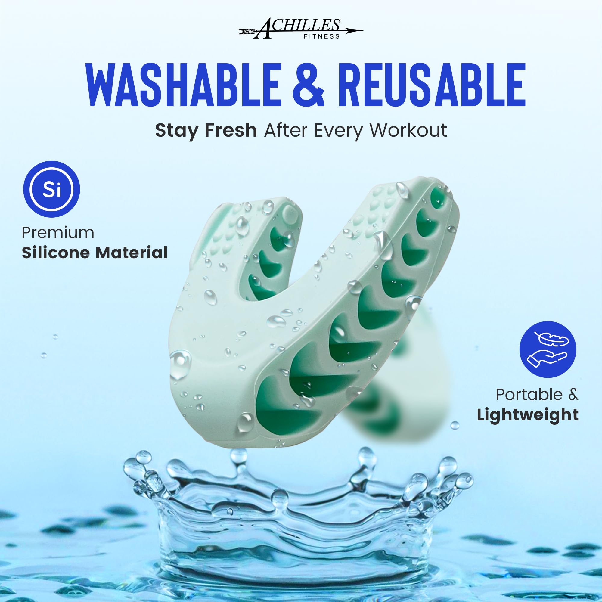 Achilles Fitness Double Chin Reducer jaw exerciser blue packaging highlights durable silicone.
