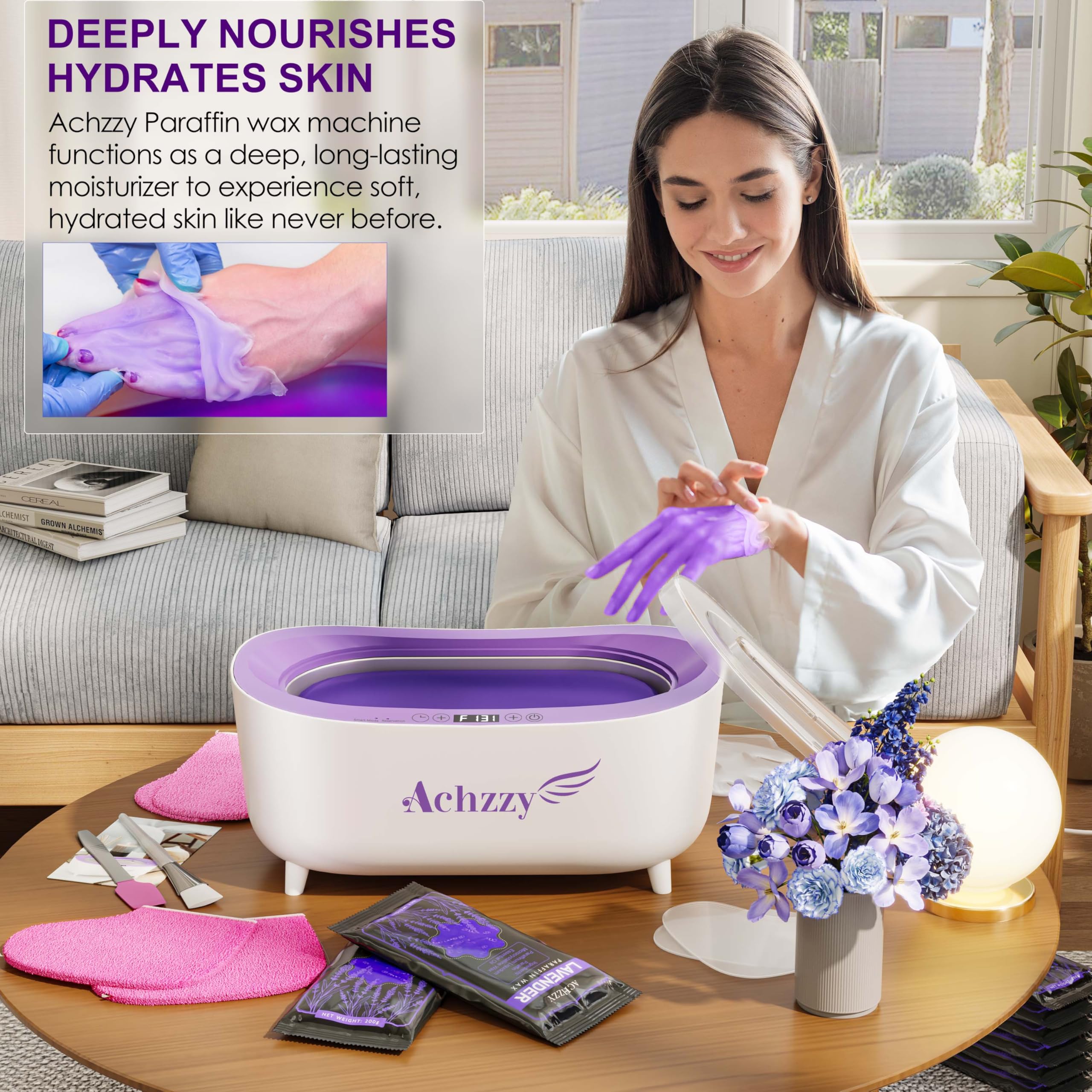 Achzzy paraffin wax machine temperature display showing precise control.