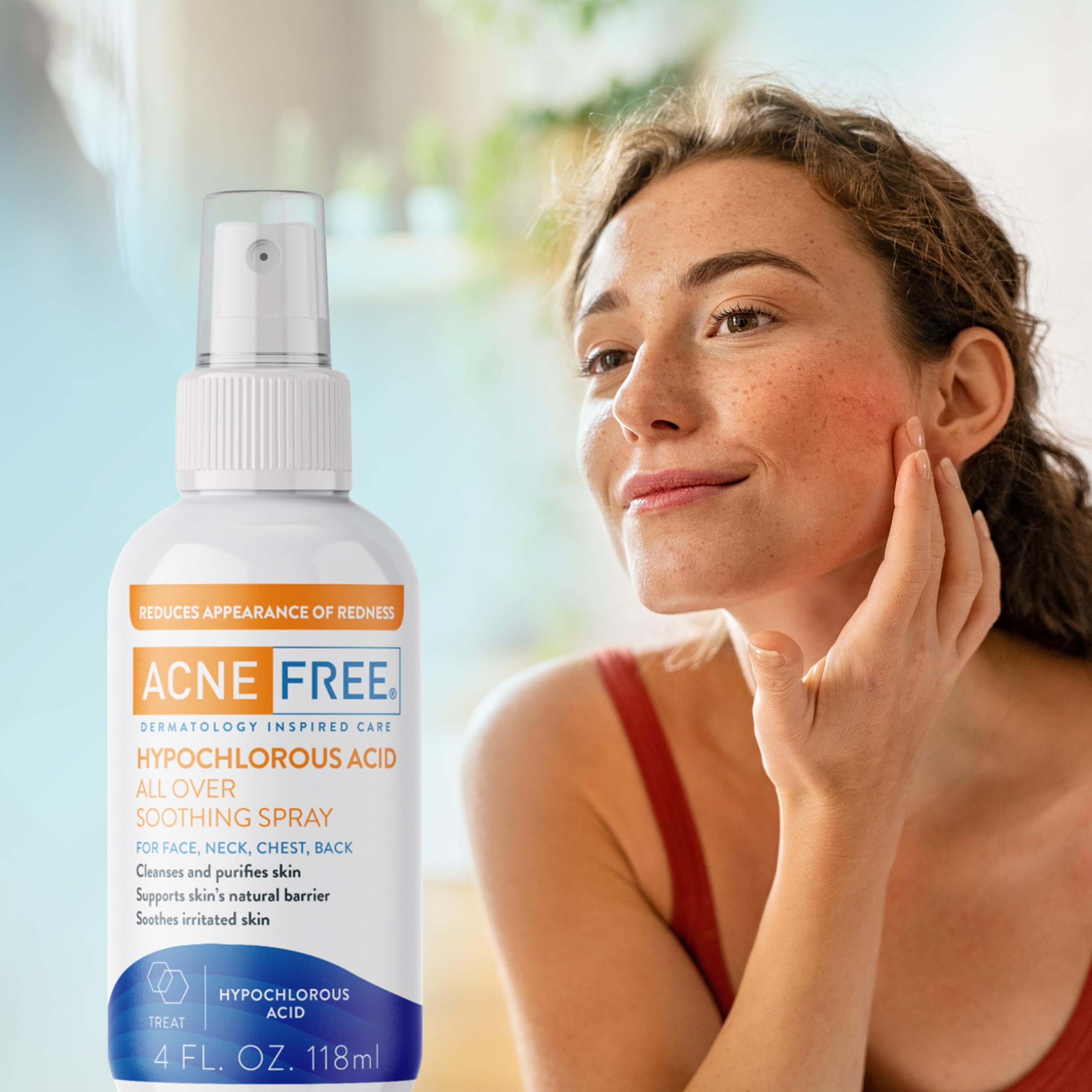 AcneFree hypochlorous spray after workout supports clean, refreshed skin.