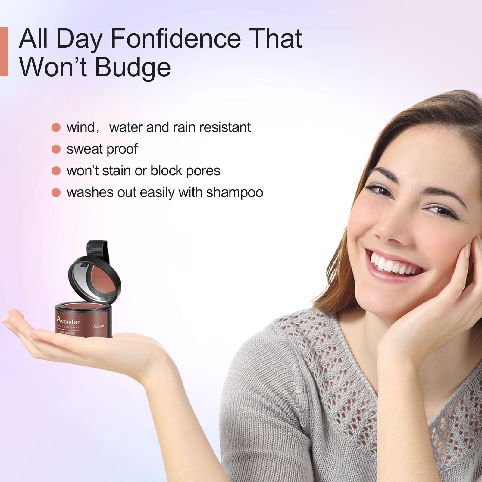 Acomler easy-to-clean powder washes out with regular shampoo.