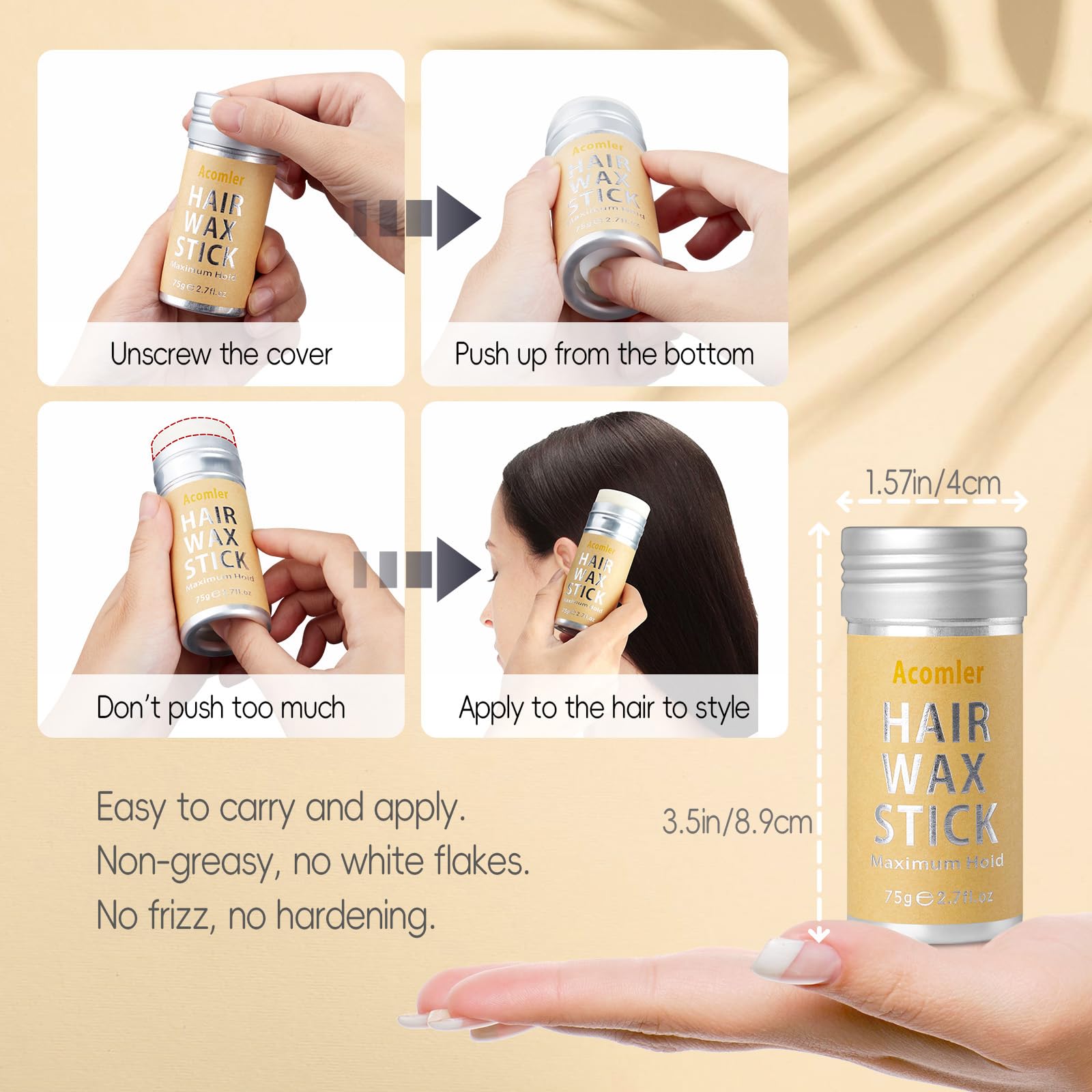 Acomler Hair Wax Stick Easy Application for quick touch-ups anywhere.