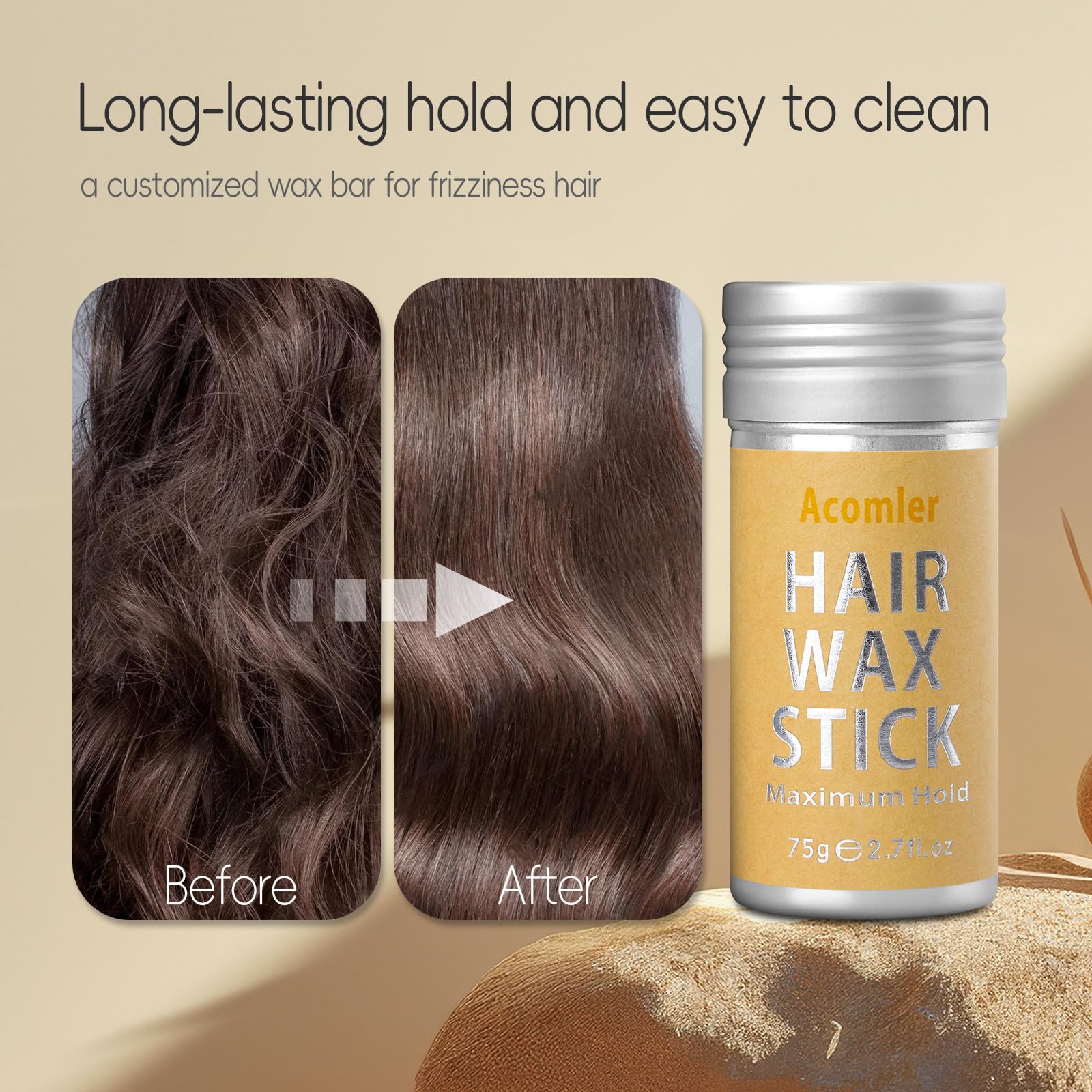 Acomler Hair Wax Stick Travel-Friendly size fits purse or pocket.