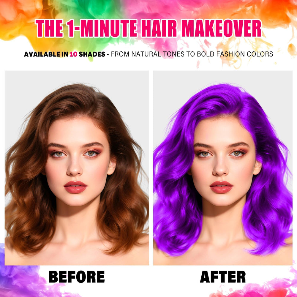 Acomler purple hair spray on hair creating vivid temporary color