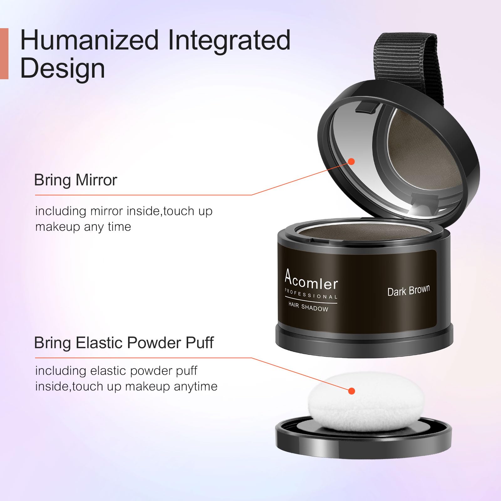 Acomler root touch-up powder with compact brush for precise root coverage.