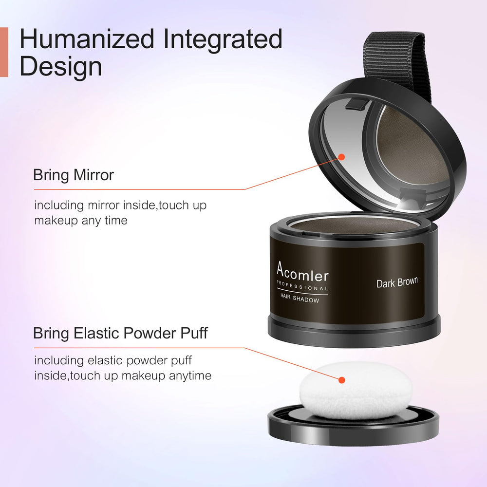 Acomler root touch-up powder with compact brush for precise root coverage.