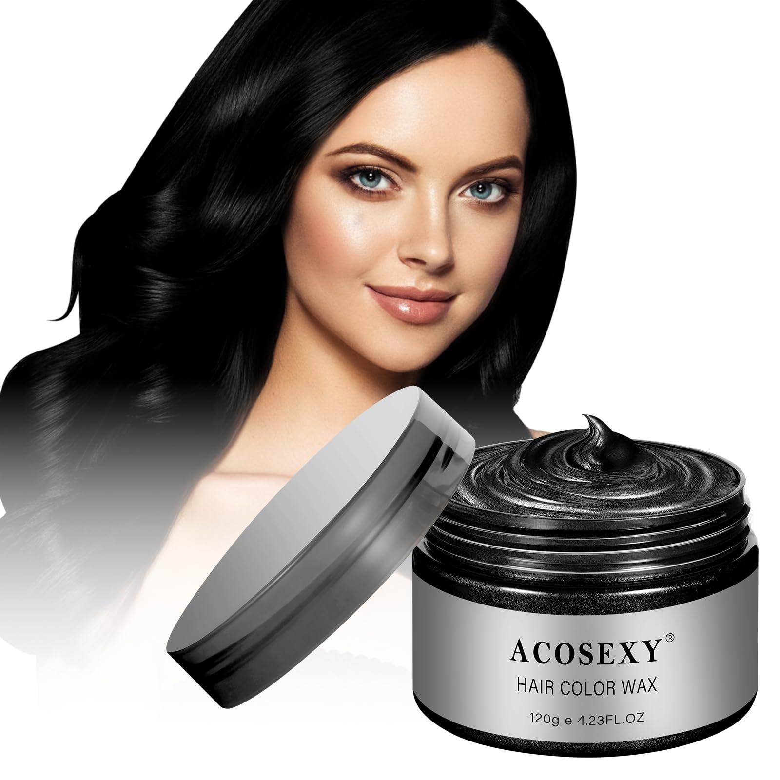 Acosexy temporary hair color wax dye black jar close-up for bold color options.
