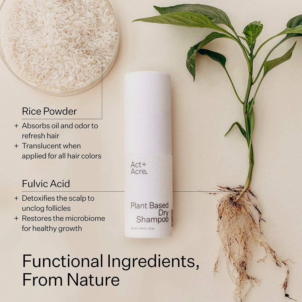 ACT+ ACRE open-packaging suggests travel-friendly choice for on-the-go hair refreshment.