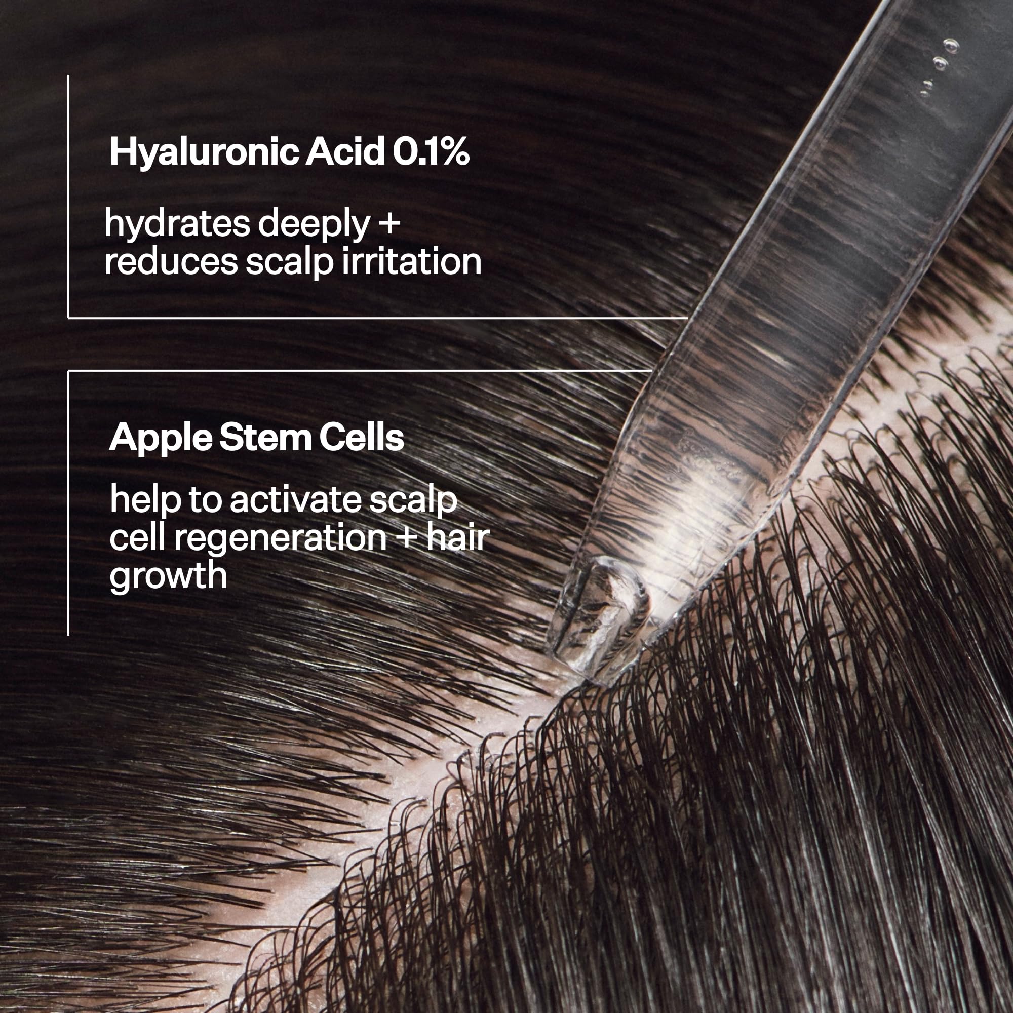 ACT+ ACRE fingertips applying serum on clean scalp highlights easy daily use.