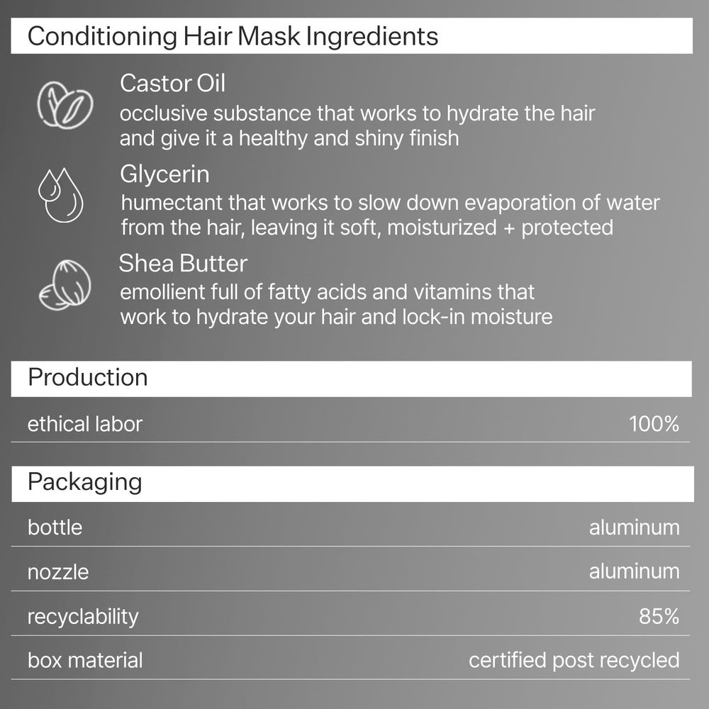 ACT+ ACRE Restorative Conditioning Hair Mask ingredients highlighting plant-based fatty acids and glycerin