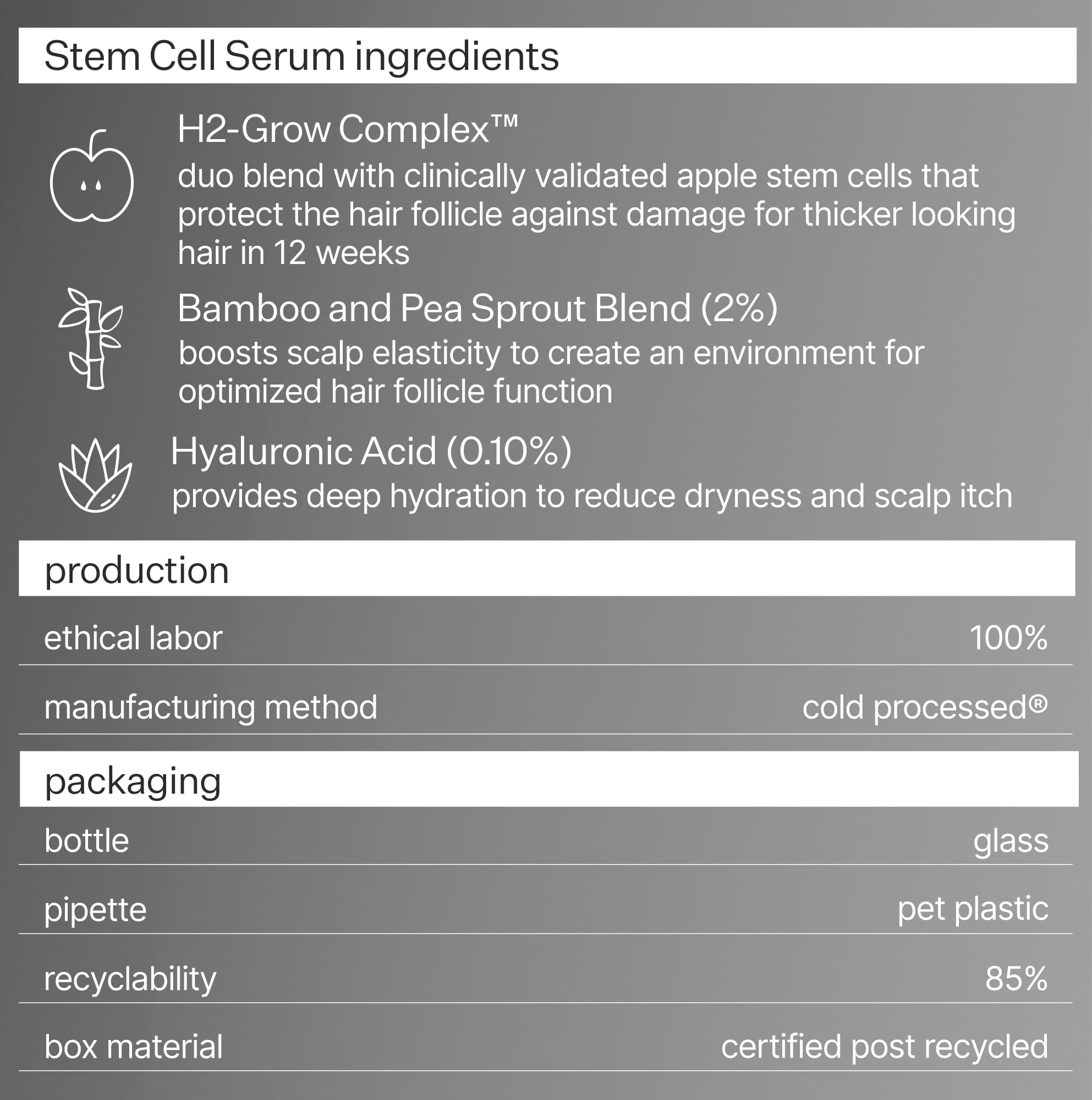 ACT+ACRE stem-cell serum creamy texture shown for hydrating scalp care.