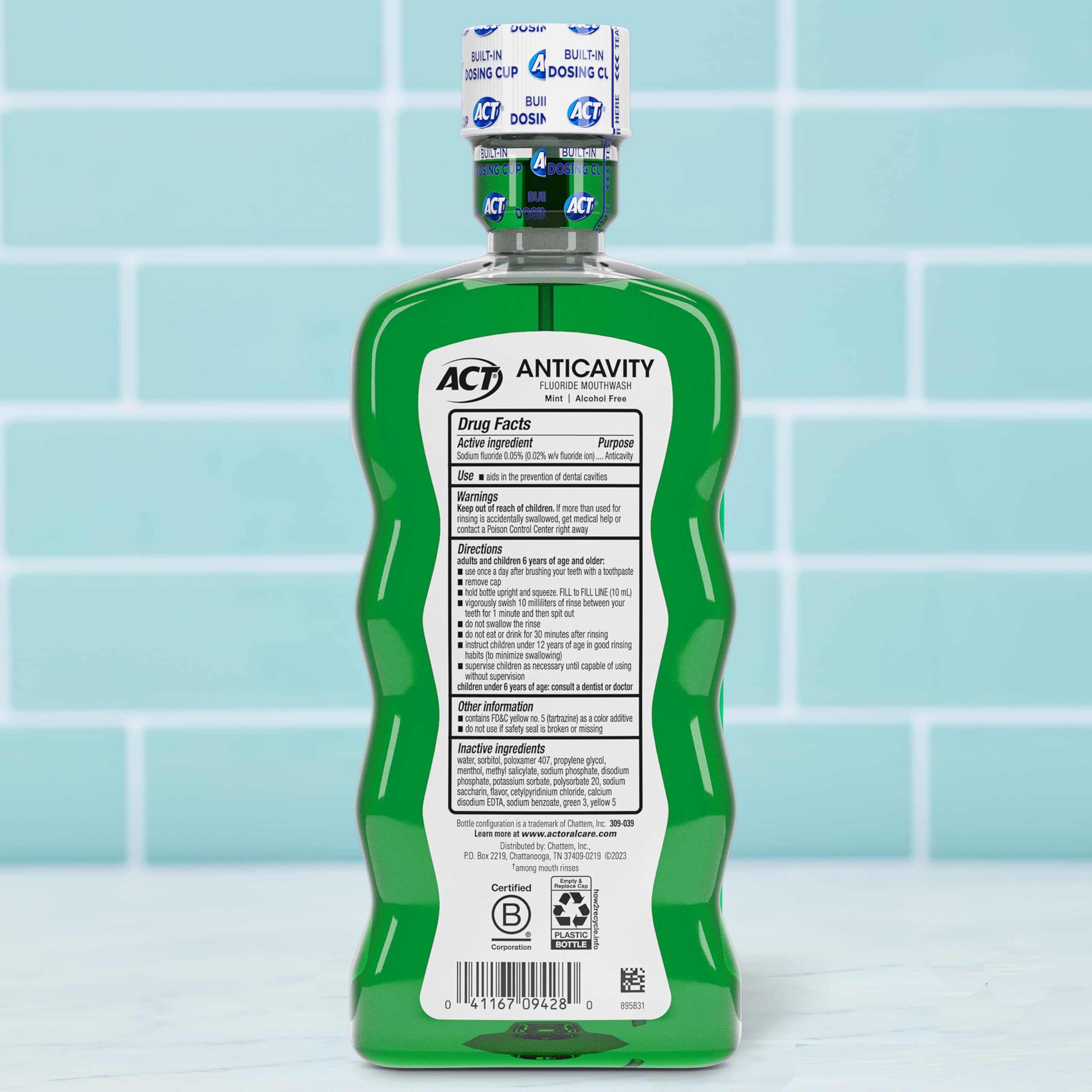 ACT built-in dosing cup close-up for accurate measuring and less mess
