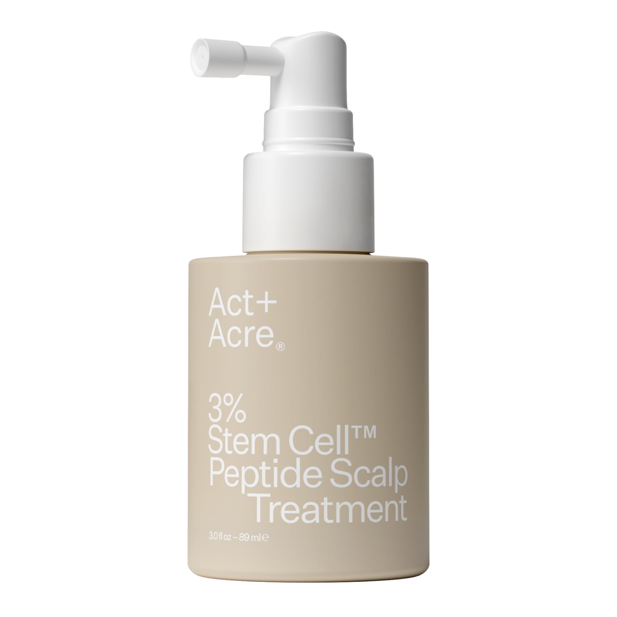 ACT+ ACRE bottle with spray nozzle demonstrates stem cell peptide treatment for nourished scalp