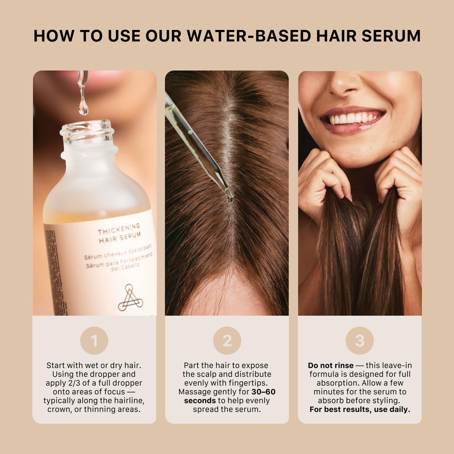 ACTIIV Thickening Hair Serum applicator on scalp demonstrates targeted delivery